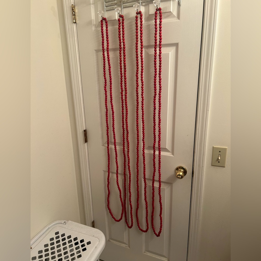 Vintage Christmas Wooden Red Beaded Garland selling per strand -108” each strand
